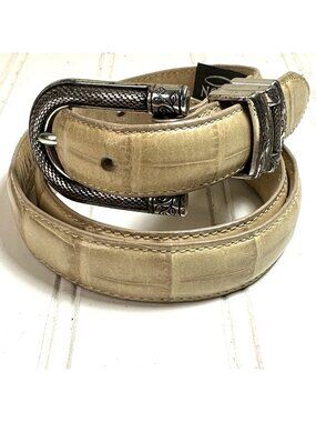 Vintage Brighton Classics Embossed Belt Size Medium 28-30 x 1 Beige Western Boho